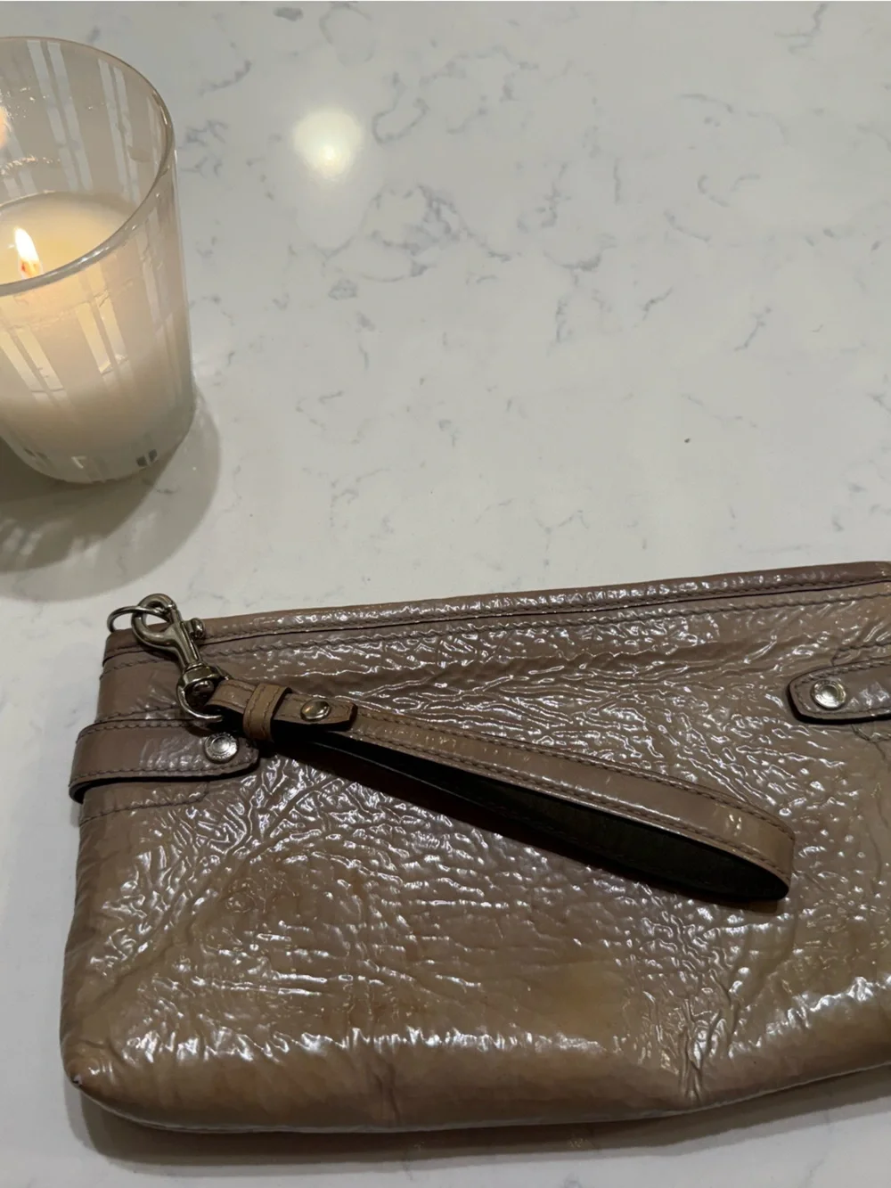 Coach Taupe Perforated Logo Wristlet Clutch